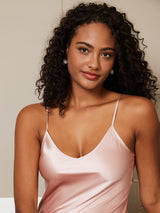 [Pink] SilkSilky  Spaghetti Strap V Neck Nightgown 006