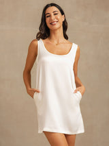 [White] SilkSilky  19Momme Machine-Washable Silk Sleeveless Scoop Neck Nightgown 007