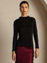 [Black] SilkSilky  Pure Silk High Neck Women's T-Shirt 001