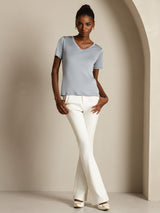 [Light Gray] SilkSilky  Short Sleeve V Neck Women's T-Shirt 007