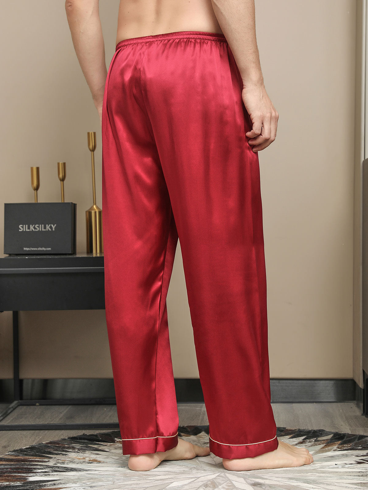 [Red] SilkSilky  Pure Silk Mens Sleep Bottoms 002