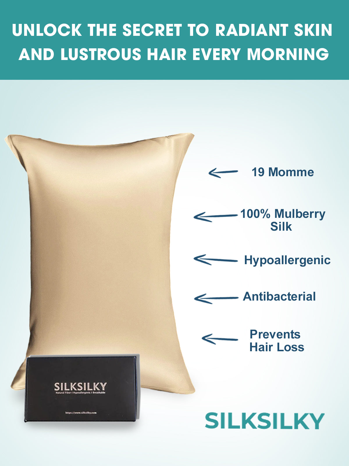 SilkSilky  19Momme Pure Silk Pillowcase Beige 003