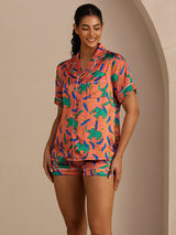 [Clay Elephant] SilkSilky Short Sleeve Lapel Collar Women's Pajamas 004