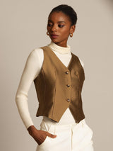 [Bronze] SilkSilky  32Momme Silk-Wool Blend Sleeveless V Neck Women's Vest 004