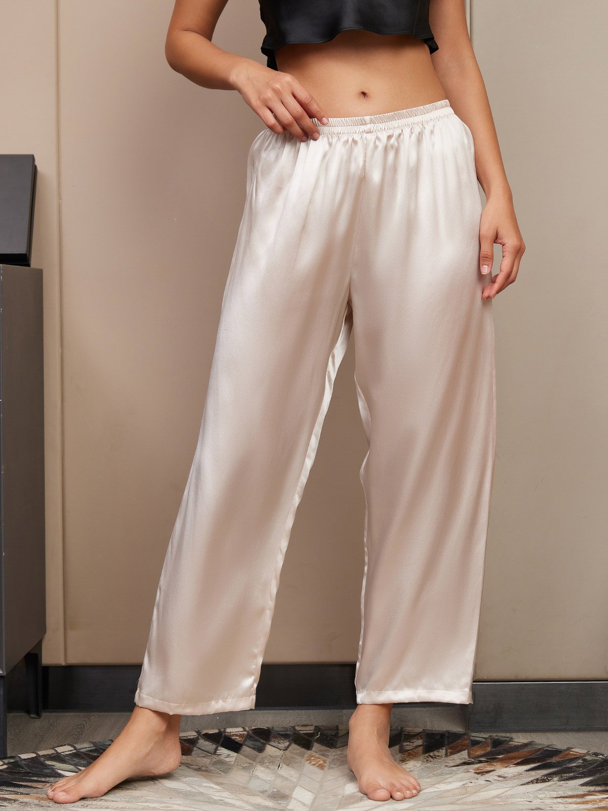 [Light Beige] SilkSilky  Pure Silk Womens Sleep Bottoms 001