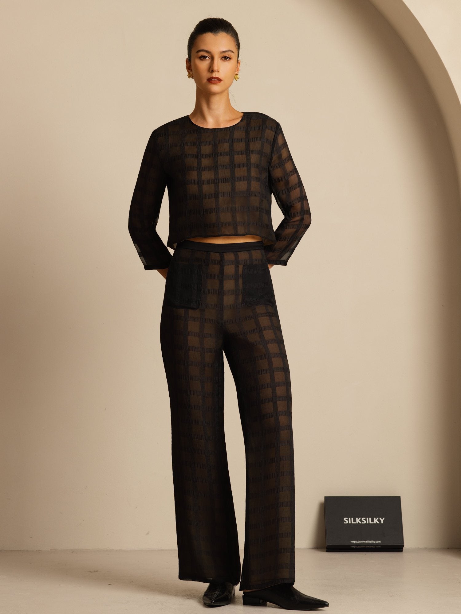 [Black] SilkSilky Pure Silk Womens Pants 007