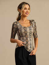 [Snakeskin] SilkSilky 100% Silk Jersey Half Sleeve Scoop Neck Women's T-Shirt 004