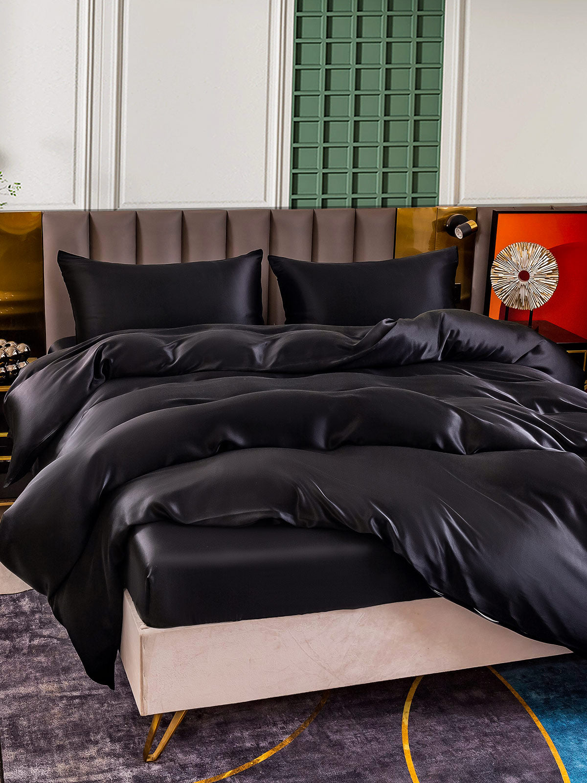 SilkSilky US 25Momme Pure Silk Bedding Set Black 003