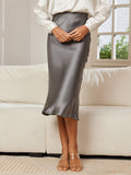 SilkSilky  19Momme Pure Silk Skirt DarkGray 002