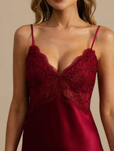 [Wine] SilkSilky  Spaghetti Strap V Neck Nightgown 005