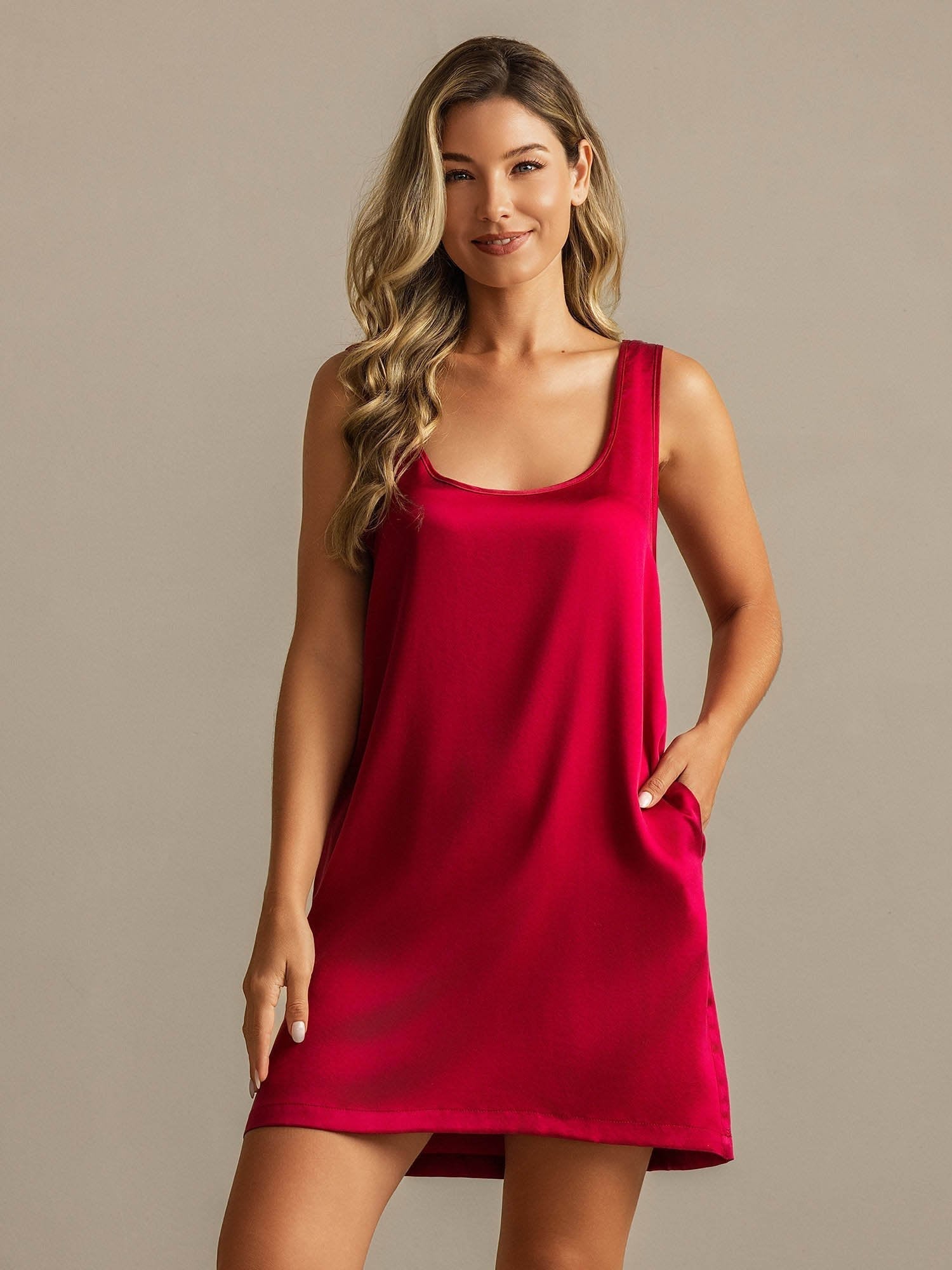 [Wine] SilkSilky  19Momme Silk Nightgown 001,