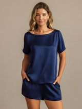 [Dark Blue] SilkSilky  Short Sleeve Round Neck Women's Pajamas 001