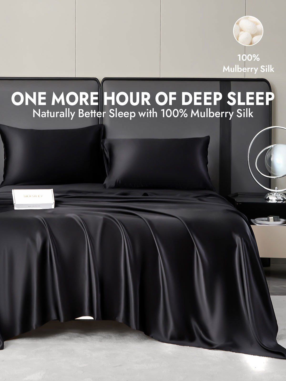 [Black] SilkSilky  19Momme Silk Bedding Set 001