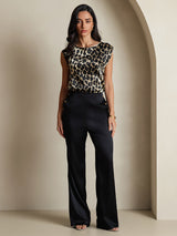 [Leopard] SilkSilky  19Momme Silk Round Neck Women's T-Shirt 008