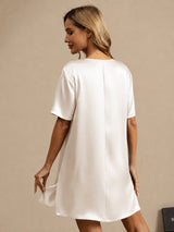 [White] SilkSilky  Half Sleeve V Neck Nightgown 002
