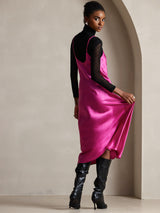 [Rose Red] SilkSilky  Spaghetti Strap V Neck Dress 002