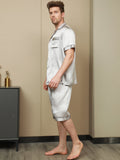 Contrast Trim Men‘s Pure Silk Pajamas Short Set