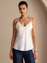[White] SilkSilky Spaghetti Strap V Neck Camisole Top 001