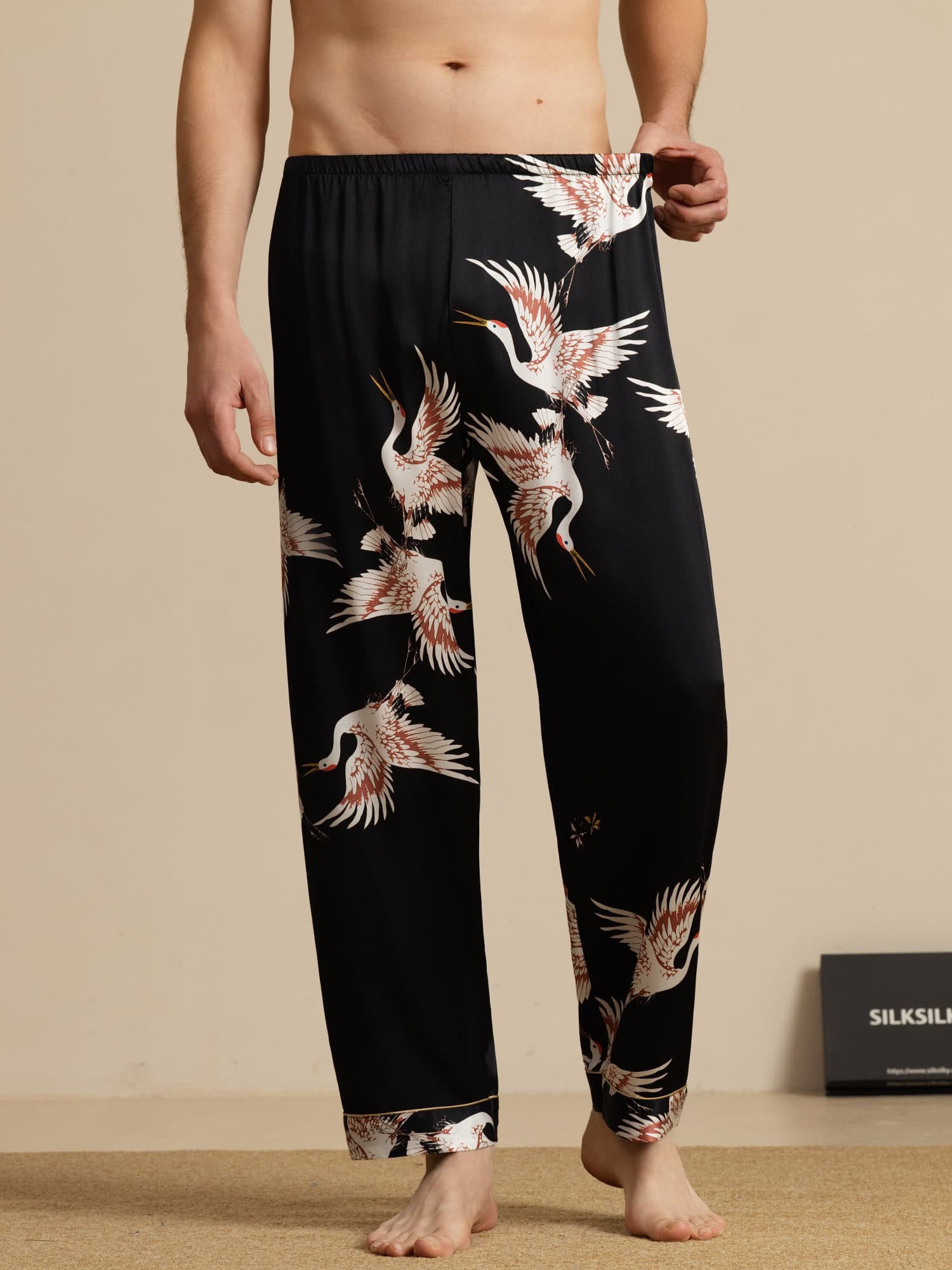 [Black] SilkSilky 19Momme Mens Sleep Bottoms 004