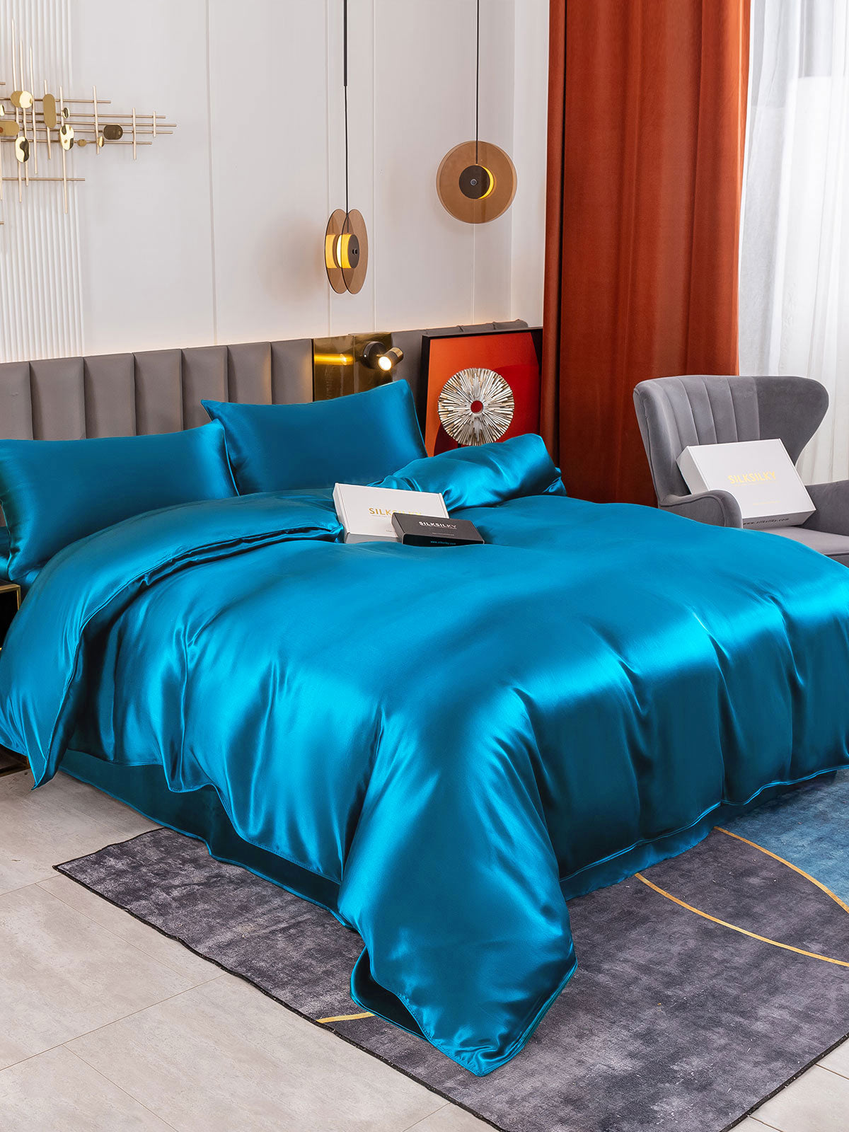 SilkSilky US 19Momme Pure Silk Bedding Set Teal 004