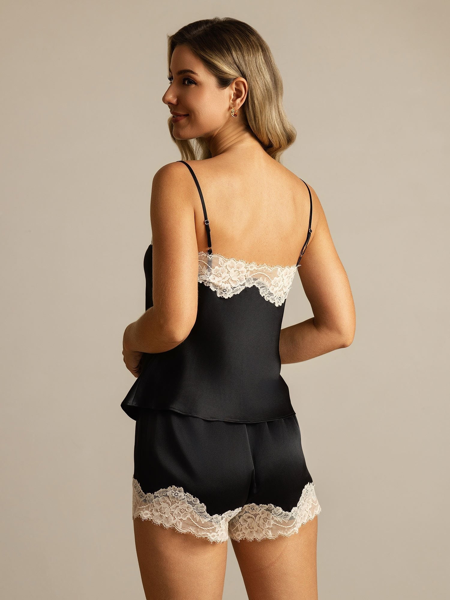 [Black] SilkSilky  Pure Silk Asymmetric Camisole Set 002