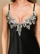 [Black] SilkSilky  Spaghetti Strap V Neck Nightgown 008