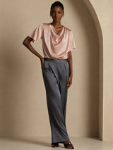 [Tuscany] SilkSilky  Short Sleeve Cowl Neck Women's Blouse 005