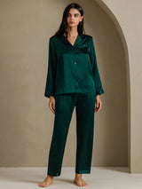 [Dark Green] SilkSilky  Long Sleeve Lapel Collar Women's Pajamas 006