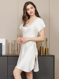 SilkSilky US Pure Silk Short Sleeve Sweetheart Neck Nightgown White 006