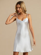 [Light Blue] SilkSilky  Spaghetti Strap V Neck Nightgown 006