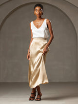 [White] SilkSilky  Sleeveless V Neck Camisole Top 007