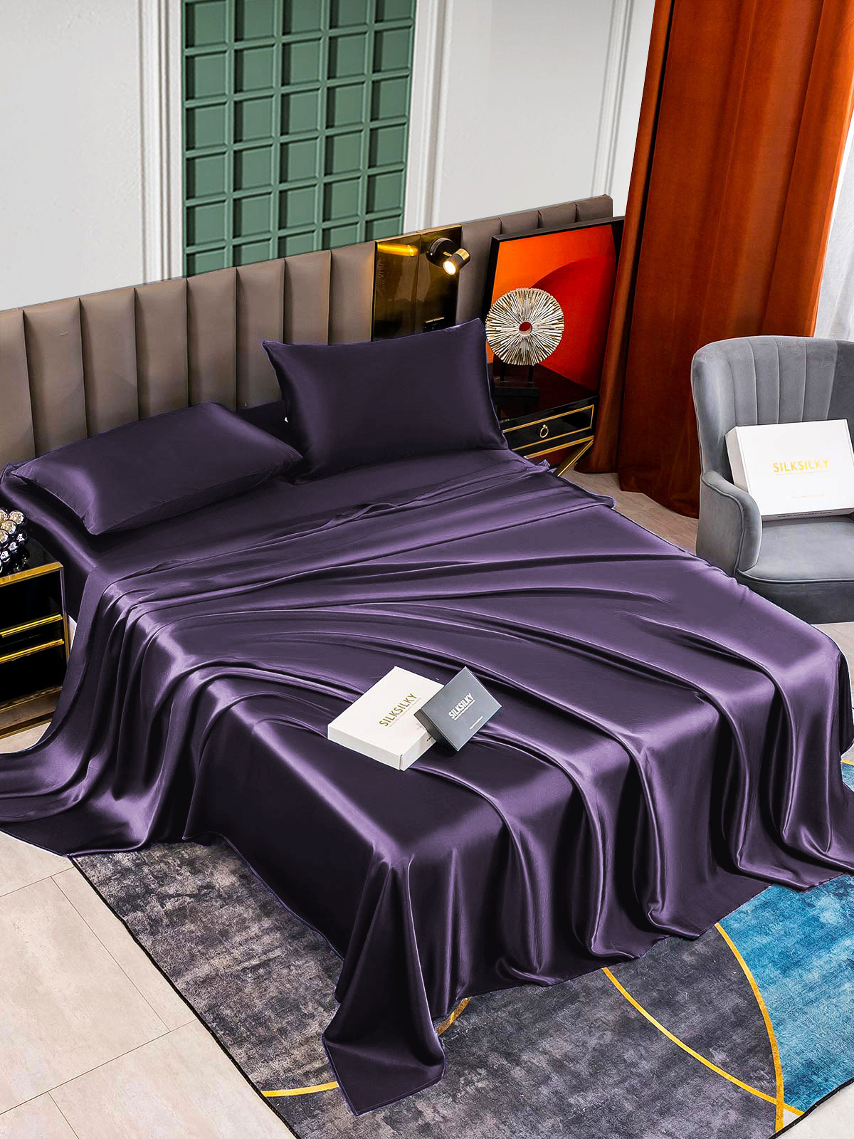 SilkSilky US 25Momme Pure Silk Bedding Set DeepPurple 004