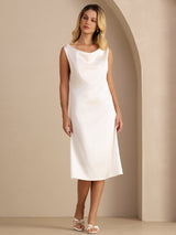 [White] SilkSilky  Sleeveless Cowl Neck Dress 004