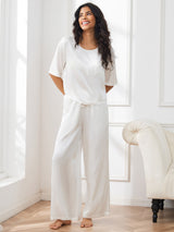 [White] SilkSilky  Half Sleeve Round Neck Women's Pajamas 005
