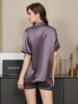 [Purple Gray] SilkSilky  Short Sleeve Notch Collar Women's Pajamas 002
