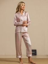 [Pink Heart Geo] SilkSilky  Long Sleeve Notch Collar Women's Pajamas 005