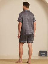 [Black Ginkgo] SilkSilky  Short Sleeve Lapel Collar Men's Pajamas 002