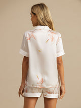 [White] SilkSilky  19Momme Short Sleeve Notch Collar Women's Pajamas 002