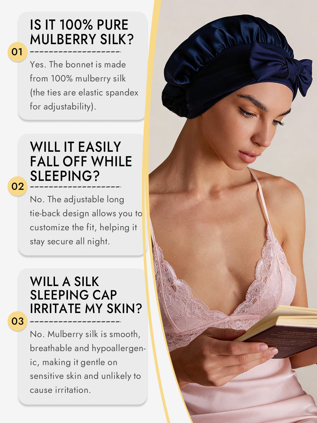 [Dark Blue] SilkSilky  Pure Silk Sleep Cap 006