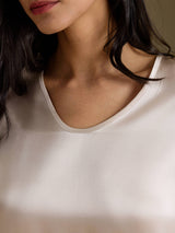 [Beige] SilkSilky  Half Sleeve V Neck Nightgown 004