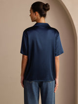 [Dark Blue] SilkSilky  Short Sleeve Notch Collar Women's Shirt 002