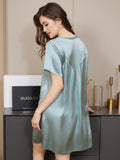 SilkSilky US Pure Silk Short Sleeve Round Neck Nightgown LightBlue 002