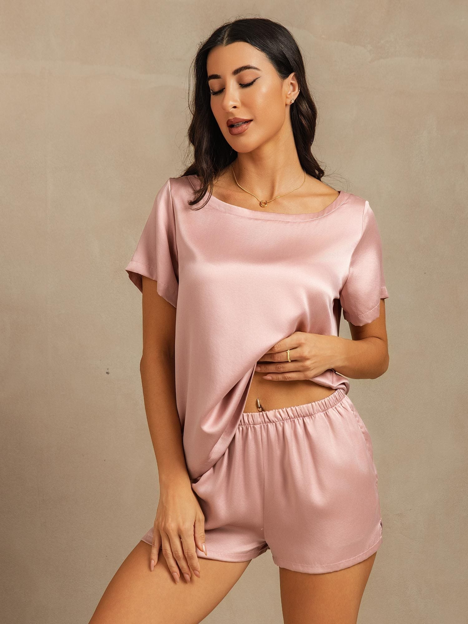 [PeachSkin] SilkSilky 19Momme Silk Round Neck Women's Pajamas 005