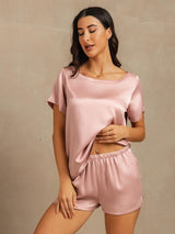 [Peach Skin] SilkSilky  Short Sleeve Round Neck Women's Pajamas 005