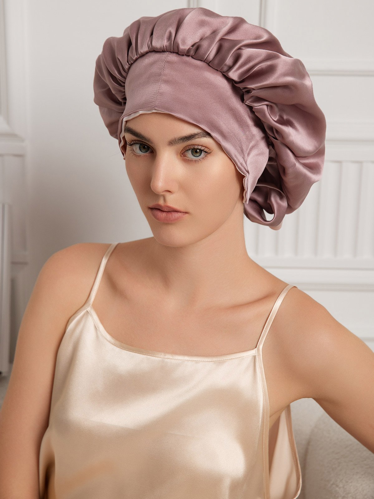 SilkSilky  Pure Silk Sleep Cap PaleMauve 003