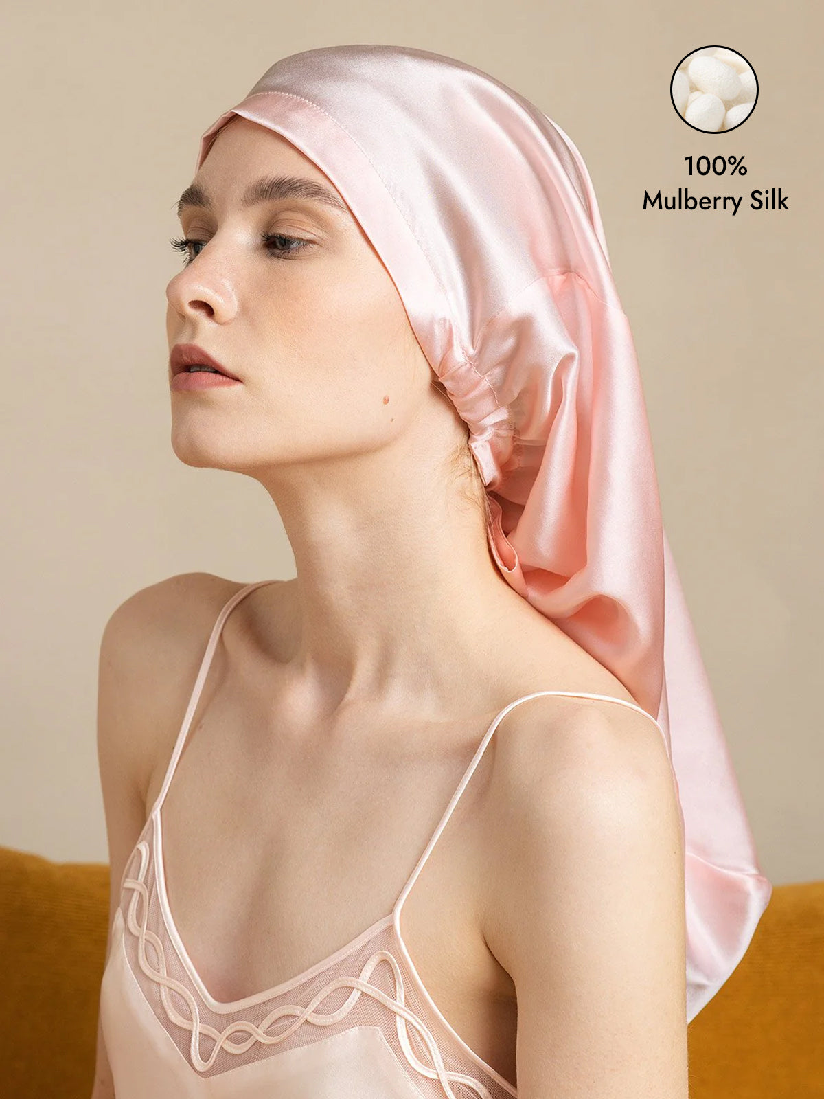 [Light Pink] SilkSilky  Pure Silk Sleep Cap 001