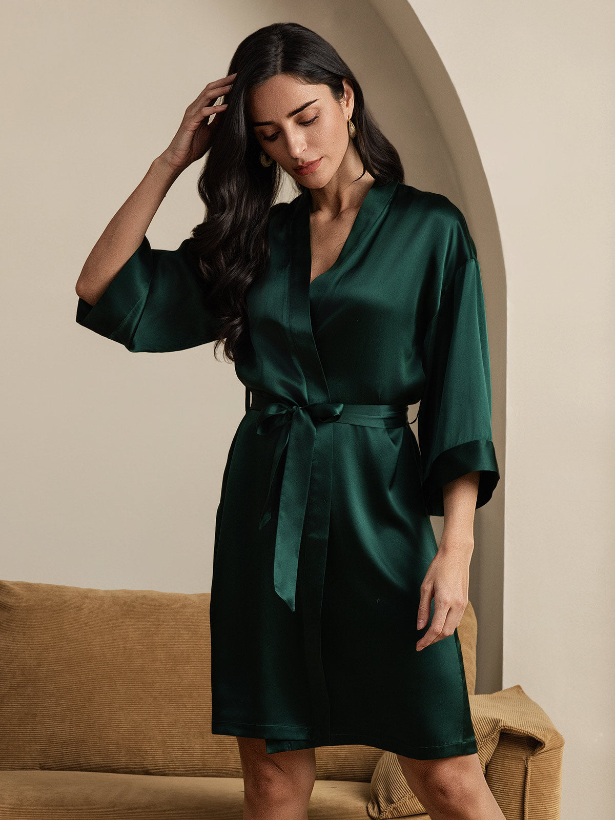 [Dark Green] SilkSilky  Pure Silk Womens Robe 006