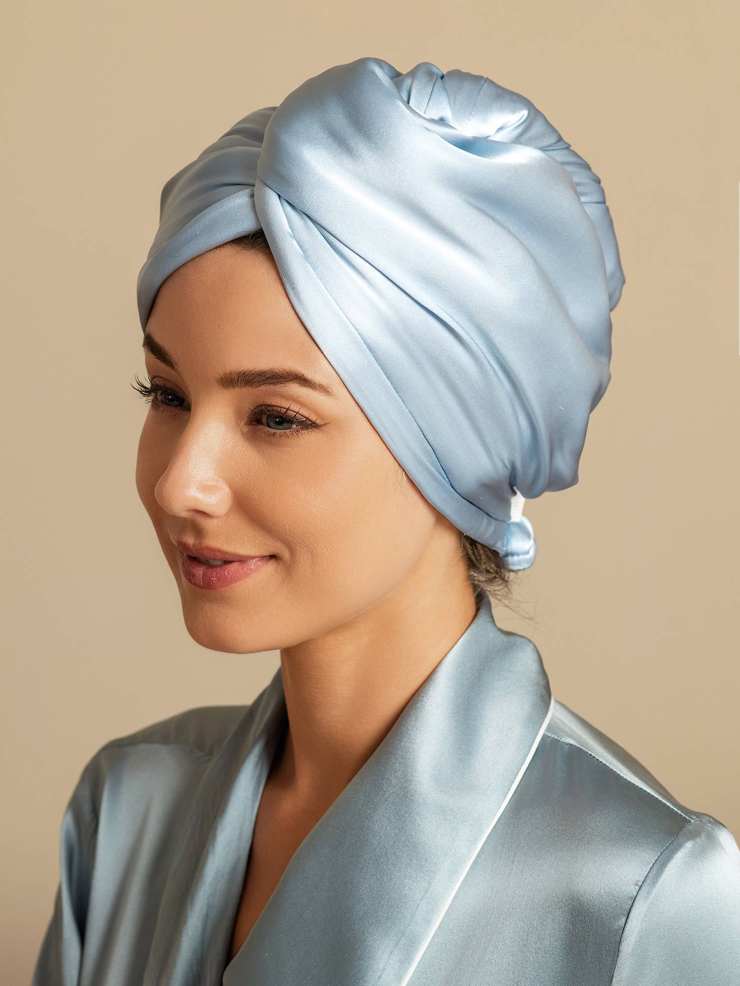 [Sky Blue] SilkSilky  Pure Silk Wrap Hair Towel Wrap 005,