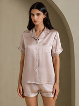[Shadow Gray] SilkSilky  Short Sleeve Lapel Collar Women's Pajamas 003