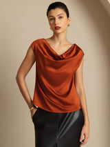 [Caramel] SilkSilky  Cap Sleeve Cowl Neck Women's T-Shirt 001
